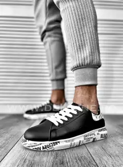 Adidasi barbati casual negri cu talpa alba B3623 T53-3