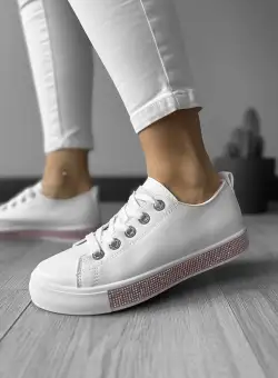 Adidasi dama casual albi cu roz LA223 N7-4