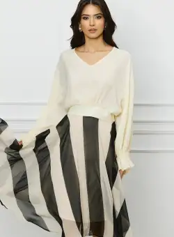 Bluza Dahlia ivory scurta cu elastic la baza