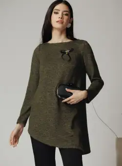 Bluza DY Fashion casual din tricot kaki cu lungime asimetrica