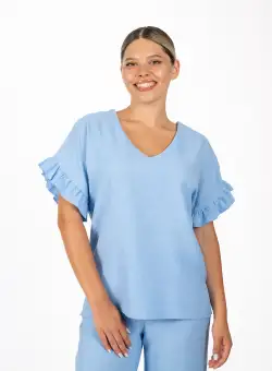 Bluza LaDonna bleu cu volanase la maneci