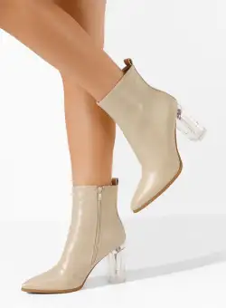 Botine cu toc gros Arilea bej