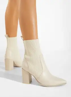 Botine cu toc gros bej Vinuele