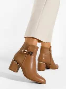 Botine cu toc gros maro Leidia