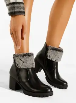 Botine cu toc gros negre Valla