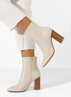 Botine cu toc gros Valina bej
