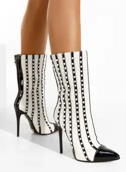 Botine cu toc subtire albe Lucia