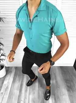 Camasa barbati casual turqoise slim fit B8410 N7-3.1