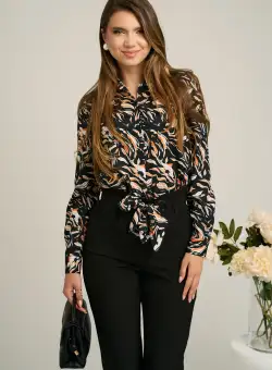 Camasa din satin neagra cu imprimeuri portocalii