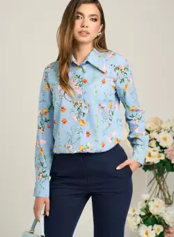 Camasa DY Fashion din viscoza bleu cu imprimeu floral