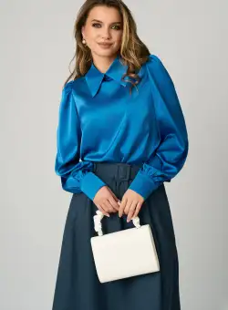 Camasa DY Fashion eleganta din satin turcoaz