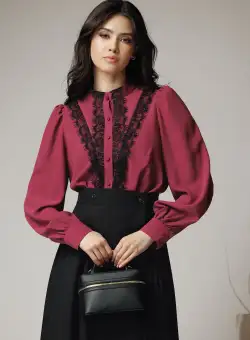 Camasa DY Fashion eleganta din voal magenta cu dantela neagra