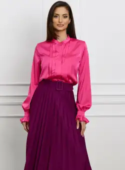 Camasa eleganta fucsia cu pliuri pe bust