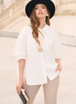 Camasa office din bumbac alba cu nasturi maxi metalici