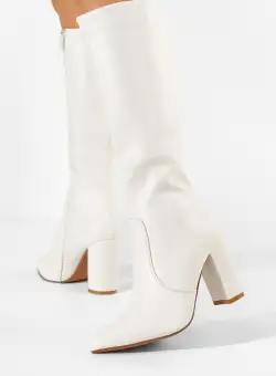 Cizme cu toc gros albe Ruoca