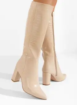 Cizme cu toc gros Serindia bej