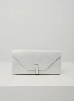 Clutch elegant din glitter argintiu cu inchidere metalica