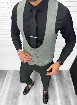 Compleu barbati Vesta + Pantaloni + Lant si cravata cadou B1469 Y18-2