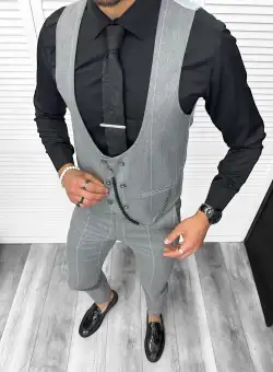 Compleu barbati Vesta + Pantaloni Lant si cravata cadou B4184