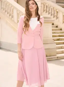 Compleu DY Fashion elegant roz cu fusta din voal si sacou din stofa