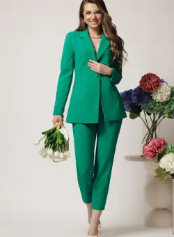 Compleu LaDonna office din stofa verde cu sacou si pantaloni