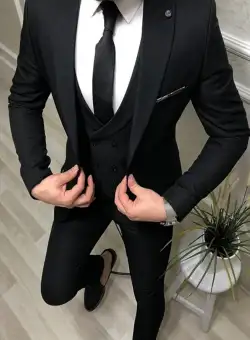 Costum barbati slim fit negru 3 piese b090 54-5