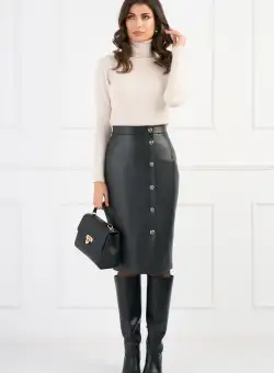 Fusta DY Fashion din piele ecologica neagra conica cu nasturi decorativi