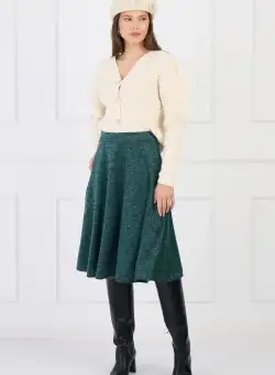 Fusta DY Fashion office midi din tricot verde cu buzunare