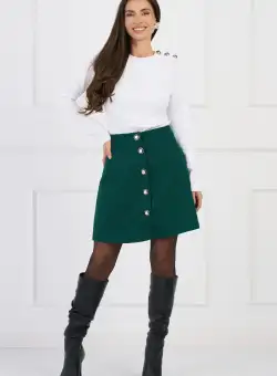 Fusta DY Fashion office scurta din tweed verde cu nasturi