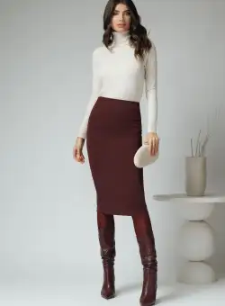 Fusta midi office din viscoza bordo simpla cu crepeu la spate