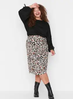 Fusta plus size Suzanna multicolora
