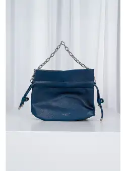 Geanta bucket bleumarin cu maner din lant metalic