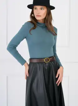 Maleta casual din viscoza albastru petrol cu guler inalt
