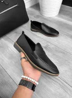 Mocasini barbati negri tapla subtire piele eco comozi 12220 N1–1