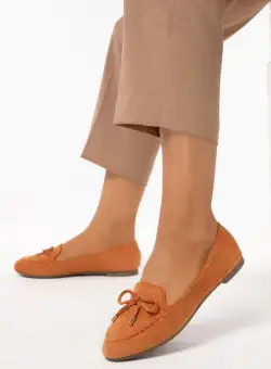Mocasini piele intoarsa Blair camel