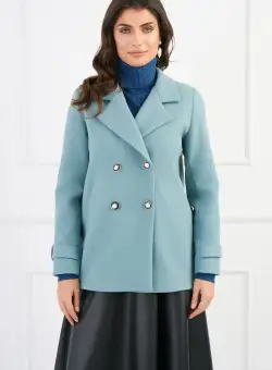 Palton scurt DY Fashion din stofa bleu cu nasturi