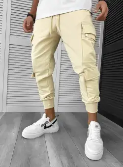 Pantaloni de trening cargo crem conici Y302 20-3