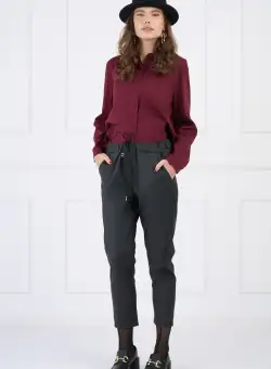Pantaloni din piele ecologica negri cu elastic si snur in talie