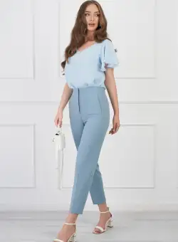 Pantaloni Karola bleu cu buzunare