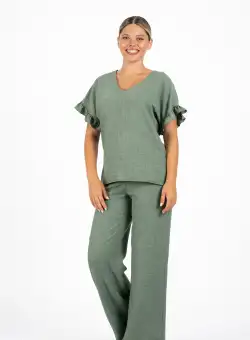 Pantaloni LaDonna kaki lejeri cu buzunare