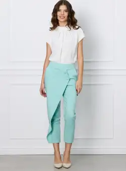 Pantaloni Lorya verde mint cu aplicatie petrecuta si nasturi