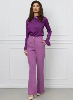 Pantaloni Moze lila cu croi evazat