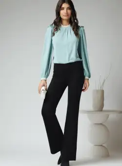 Pantaloni office din viscoza negri evazati