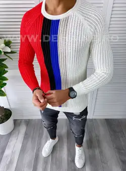 Pulover barbati gros slim fit alb T3578 i7-3 U1-2