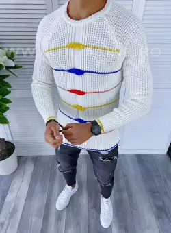 Pulover barbati gros slim fit alb T3587 97-4