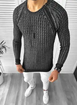 Pulover barbati gros slim fit negru T3711. 103-3