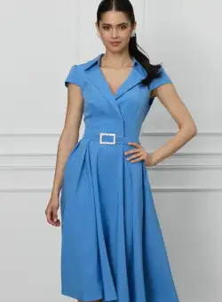 Rochie bleu cu catarama stralucitoare in talie