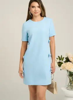 Rochie bleu cu funde pe laterale
