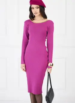 Rochie din tricot fucsia cu spatele gol si aplicatie tip lant