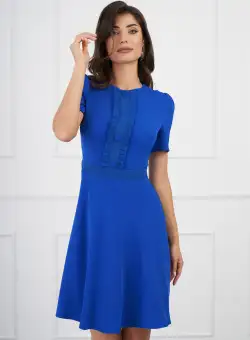 Rochie DY Fashion albastra cu volan si nasturi pe bust